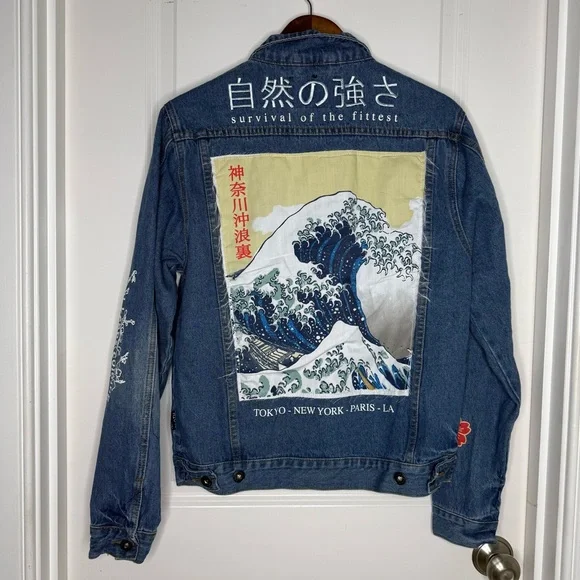 Vintage BROOKLYN CLOTH Survival Of The Fittest Denim Jacket Japanese Sz S - Picture 7 of 10